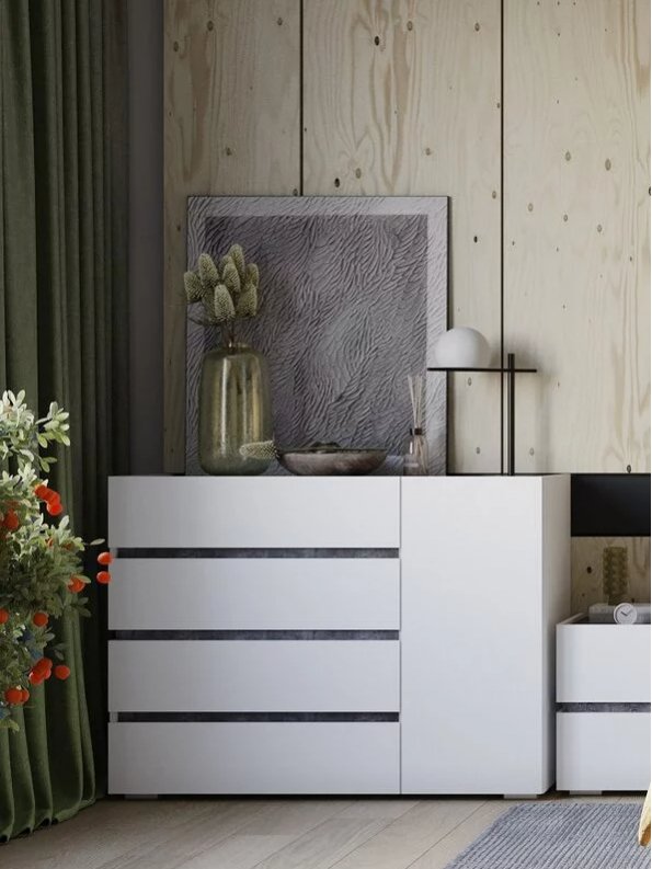 Комод Атлон белый / бетон темный