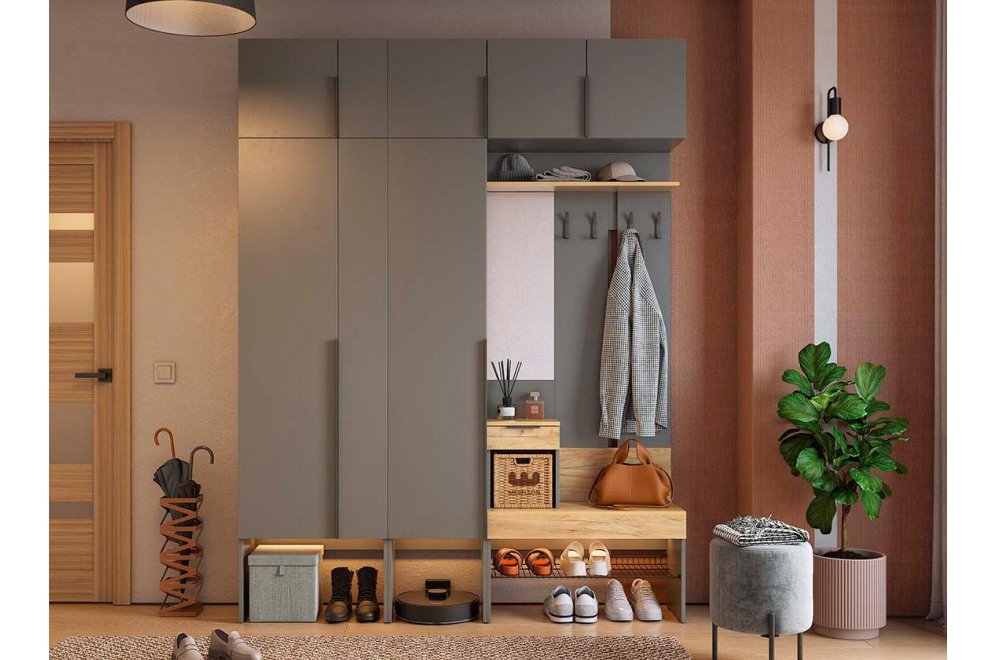 Модульная прихожая Баско К9 графит / дуб крафт золотой комплектация 9