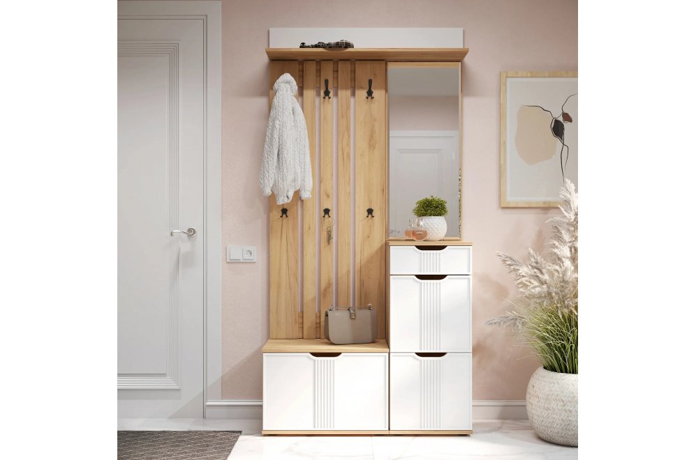 Модульная прихожая Эмилия ЭЛ-002 дуб крафт золотой / меренга комплектация 1 (К)