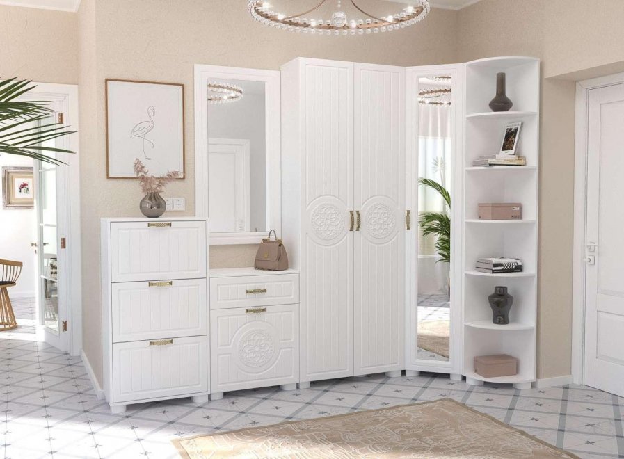 Модульная прихожая Монблан белое дерево комплектация 1 (К)