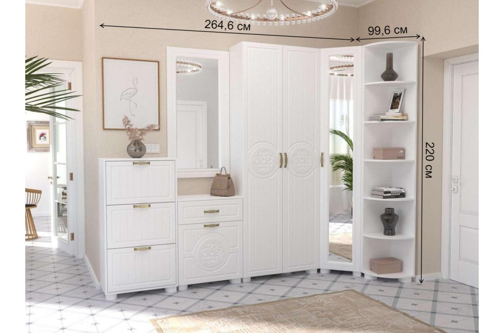 Модульная прихожая Монблан белое дерево комплектация 1 (К)