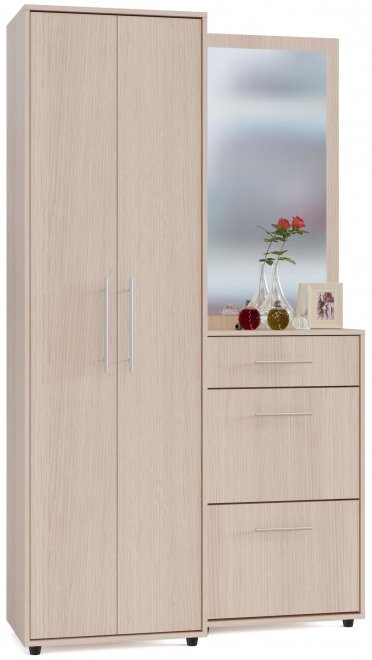 Модульная прихожая ШО-1 + ПЗ-3 + ТП-2 беленый дуб комплектация 6