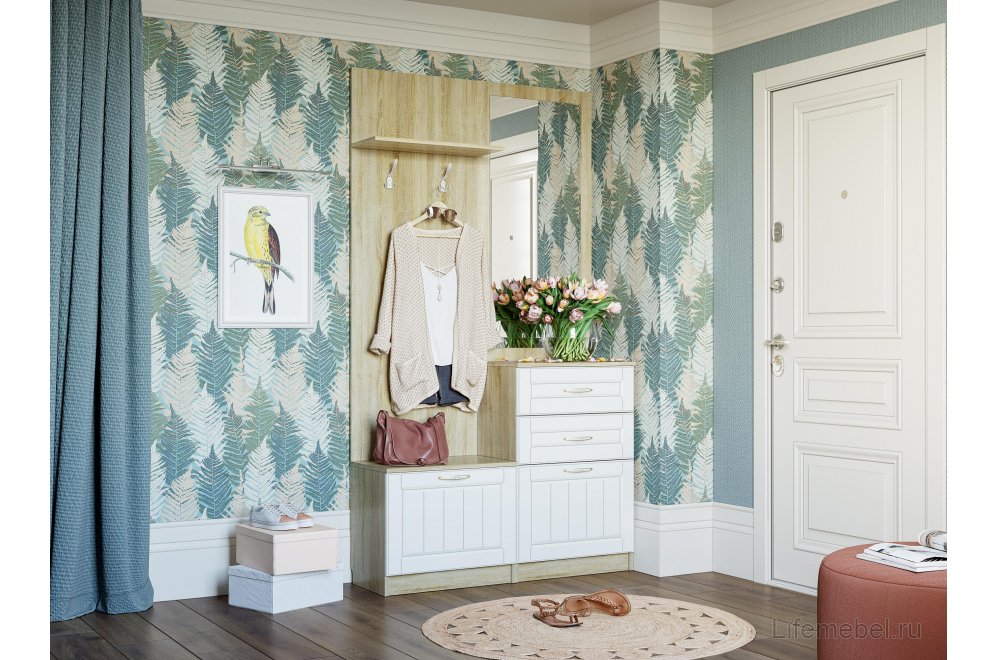 Обувница Оливия НМ 040.45 Ф белое дерево / дуб сонома