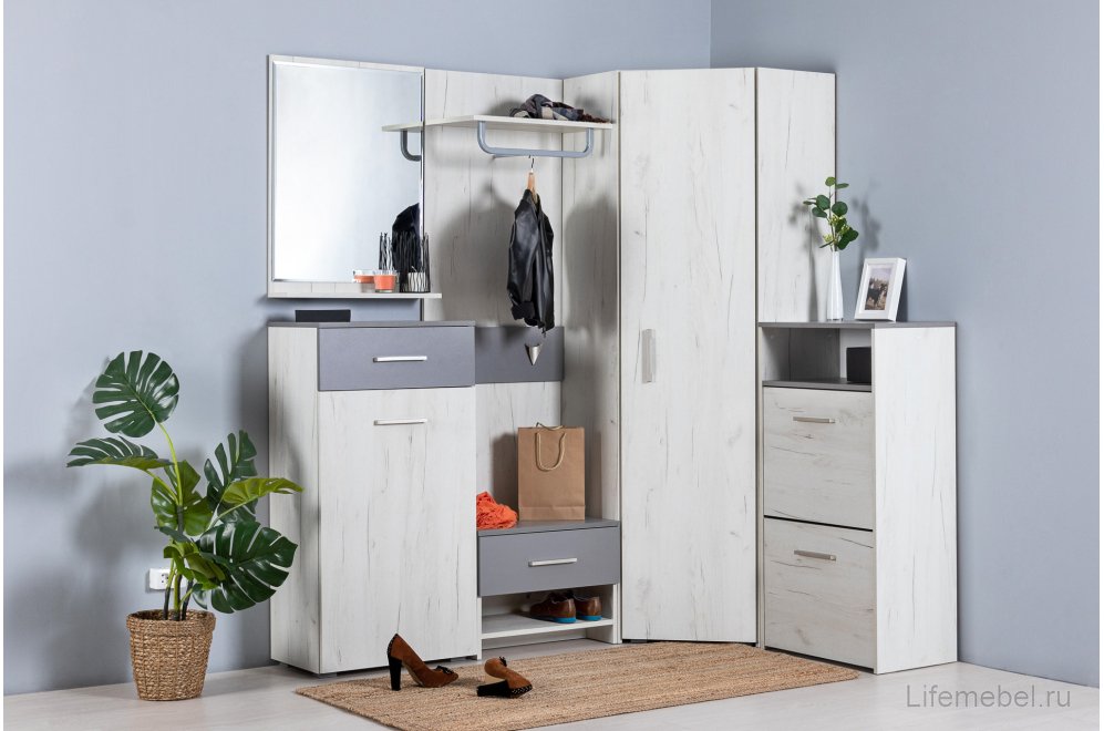 Обувница Юнона дуб белый CRAFT / серый шифер