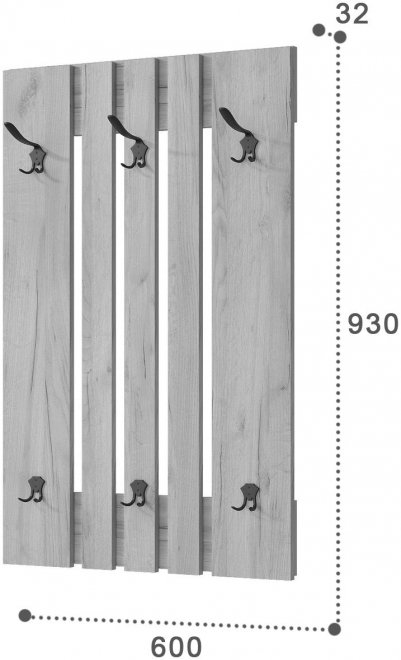 Настенная вешалка Эмилия ЭЛ-6 дуб крафт золотой