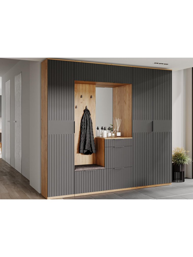 Настенная вешалка Хилтон 550 исполнение 2.1 дуб крафт золотой / черный