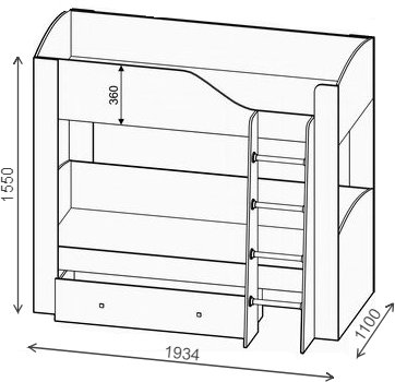 Двухъярусная кровать Астра 2 с ящиком дуб молочный / венге