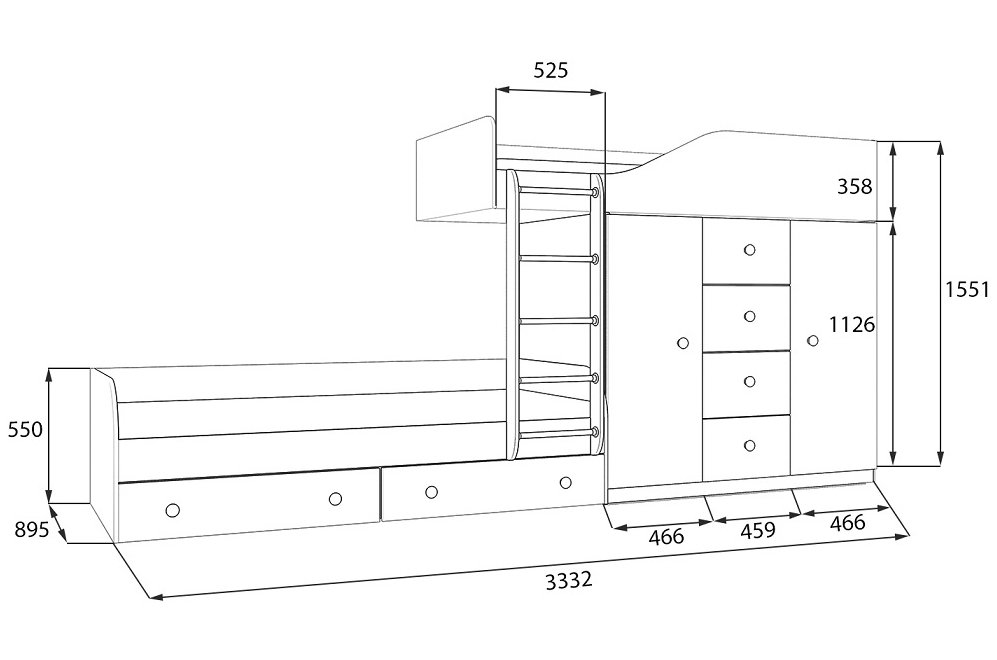 Двухъярусная кровать Астра 6 белый / голубой