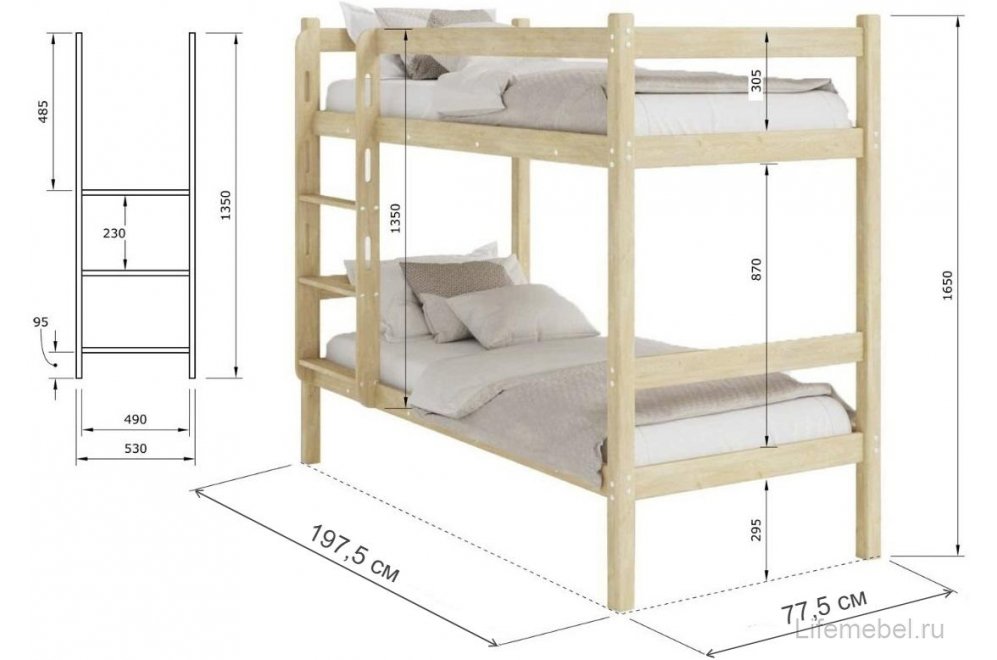 Двухъярусная кровать Элена 70х190