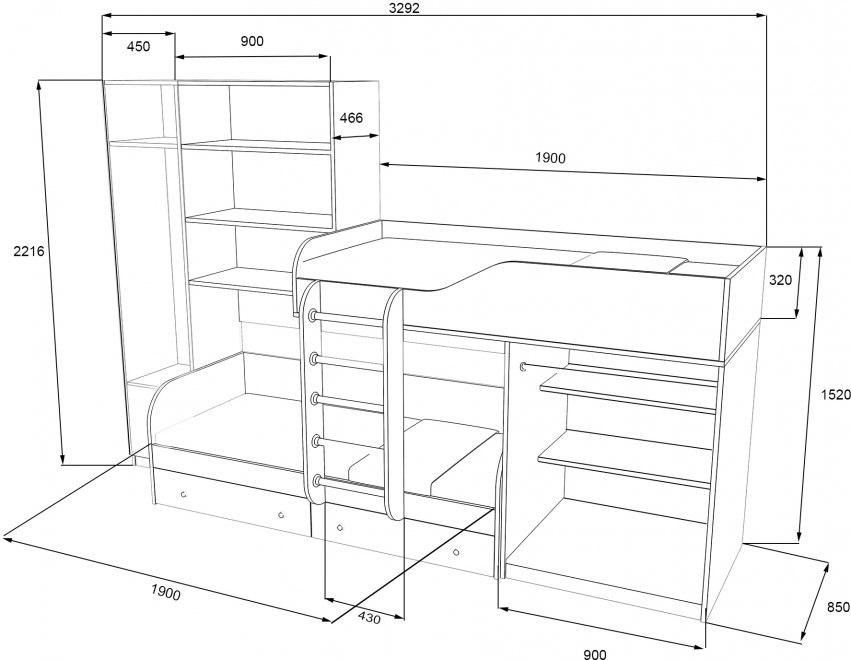 Двухъярусная кровать Лео белый / дуб шамони