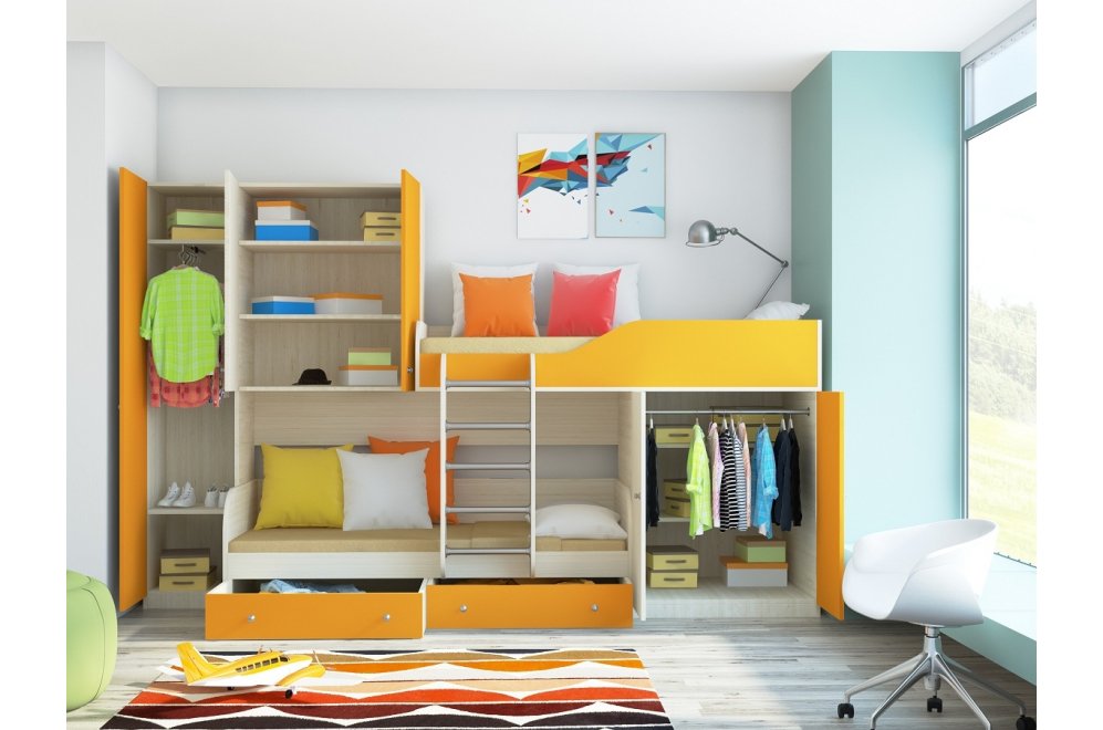 Двухъярусная кровать Лео дуб молочный / дуб шамони