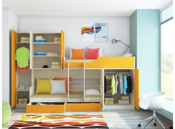 Детская кровать Лео дуб молочный / оранжевый