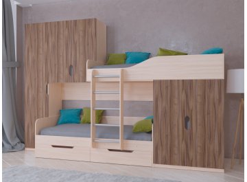 Детская кровать Лео дуб молочный / орех