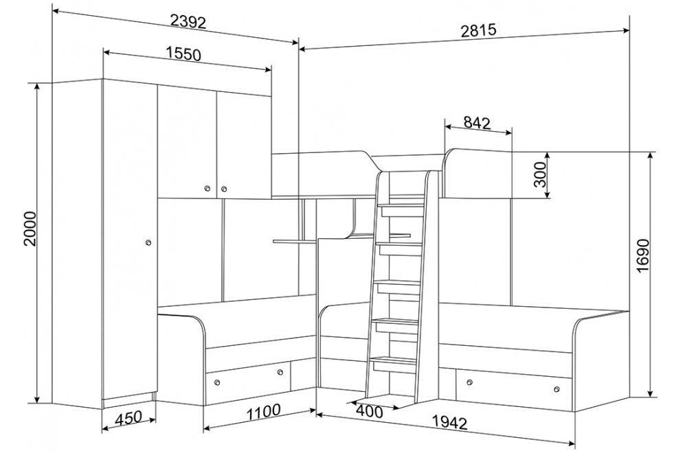 Двухъярусная кровать Трио 1 белый