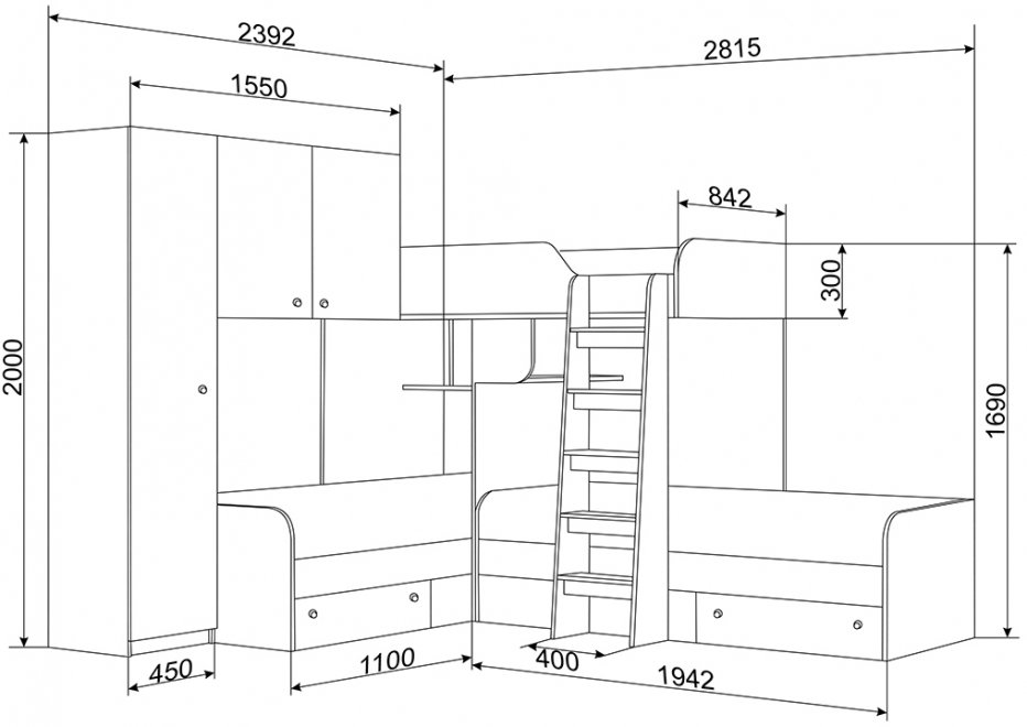 Двухъярусная кровать Трио 1 дуб сонома / железный камень