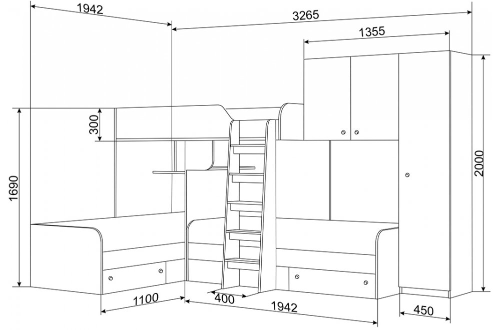 Двухъярусная кровать Трио 2 белый / розовый