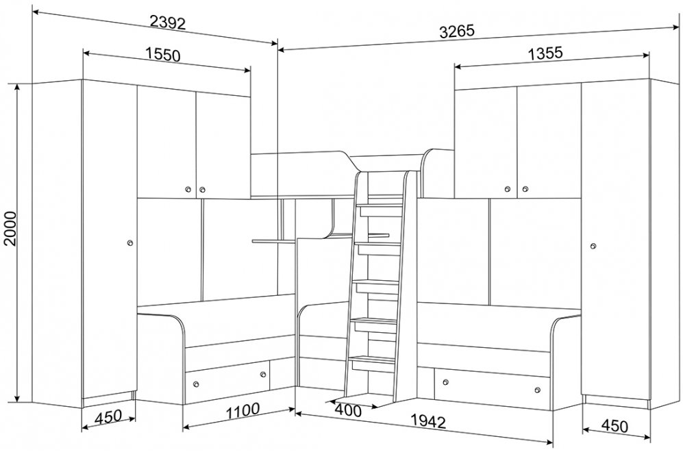 Двухъярусная кровать Трио 3 дуб сонома / дуб молочный