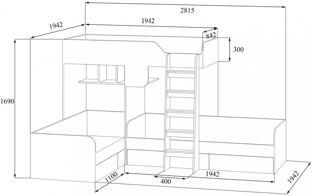 Двухъярусная кровать Трио белый / голубой
