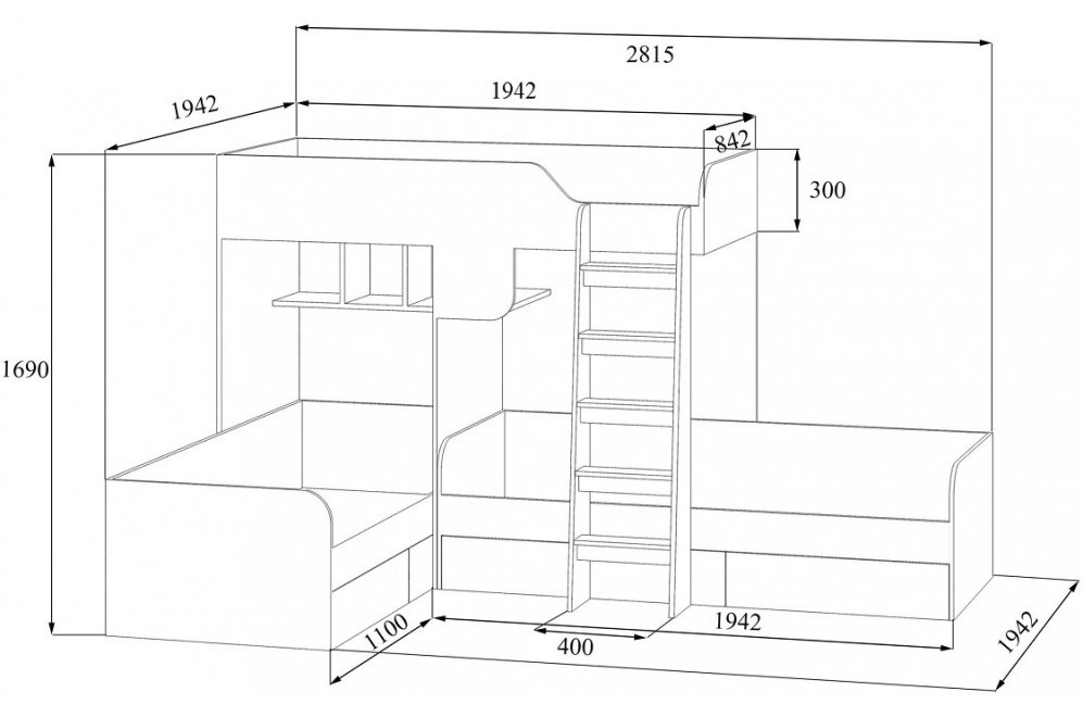 Двухъярусная кровать Трио дуб сонома / дуб шамони