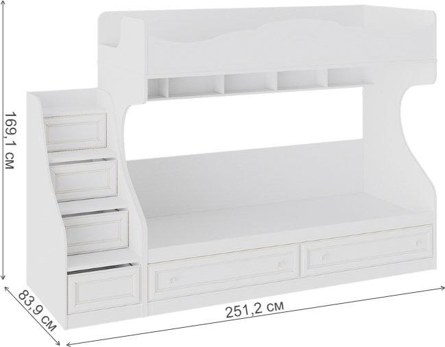 Кровать двухъярусная Франческа СМ-312.11.001 80 х 200 см дуб седан с приставной лестницей