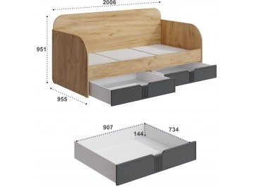Детская кровать Эмилия ЭЛ-48 (90 x 200) дуб крафт золотой / графит