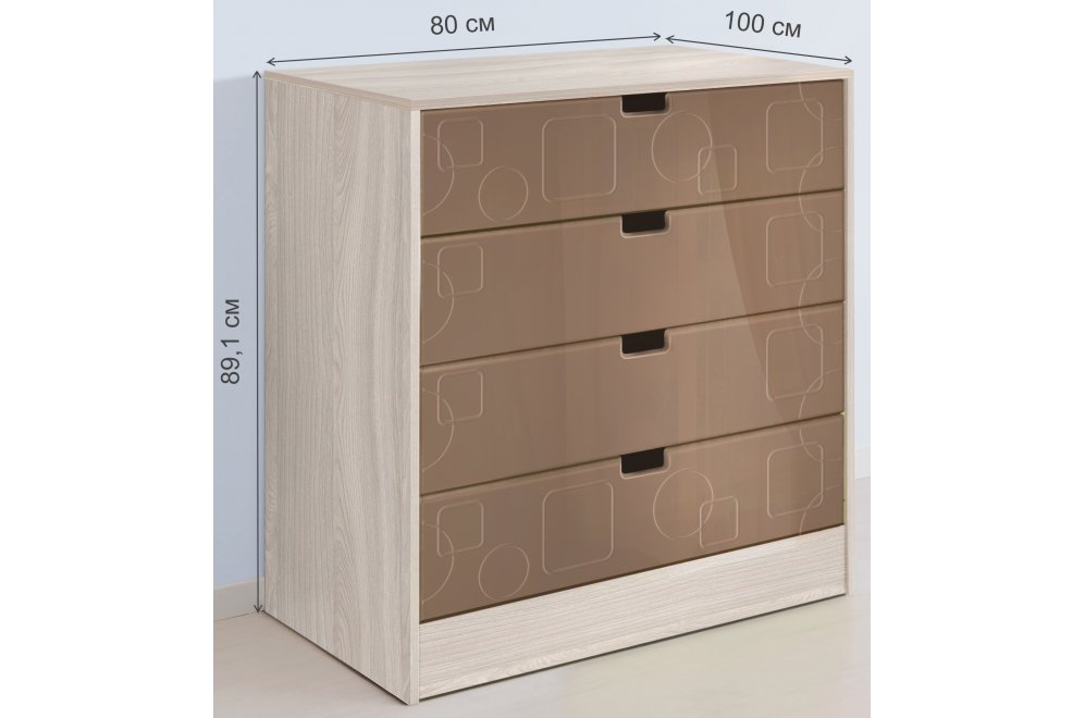 Комод Бриз МДФ ясень светлый / квадрат шоколад