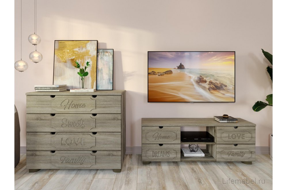 Комод ДримСтар ДС-12 дуб эвок / дуб сонома темный