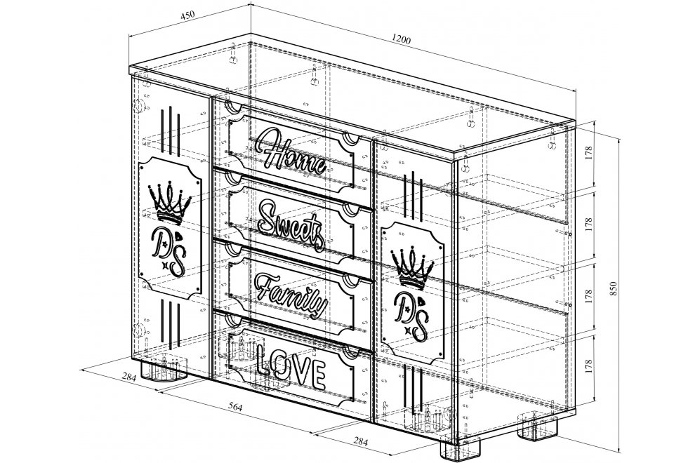 Комод ДримСтар ДС-13 дуб эвок / дуб сонома темный