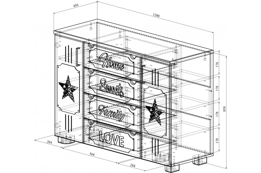 Комод ДримСтар ДС-17 дуб эвок / дуб сонома темный