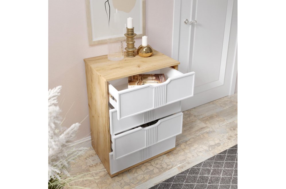 Комод Эмилия ЭЛ-19 дуб крафт золотой / меренга