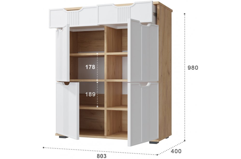 Комод Эмилия ЭЛ-20 дуб крафт золотой / меренга