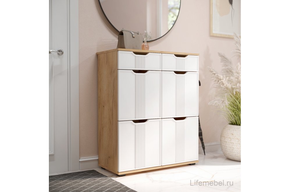 Комод Эмилия ЭЛ-20 дуб крафт золотой / меренга