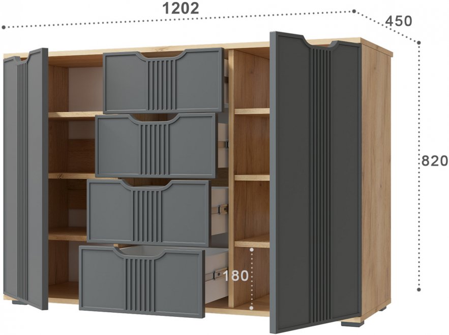 Комод Эмилия ЭЛ-21 дуб крафт золотой / графит