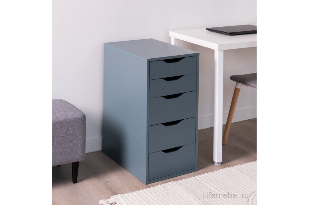 Комод Ингар 5 серый / бирюзовый