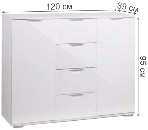 Комод Кронос белый / белый глянец