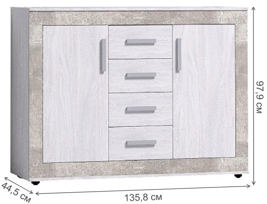 Комод Леон 366 ясень анкор светлый / ателье светлый