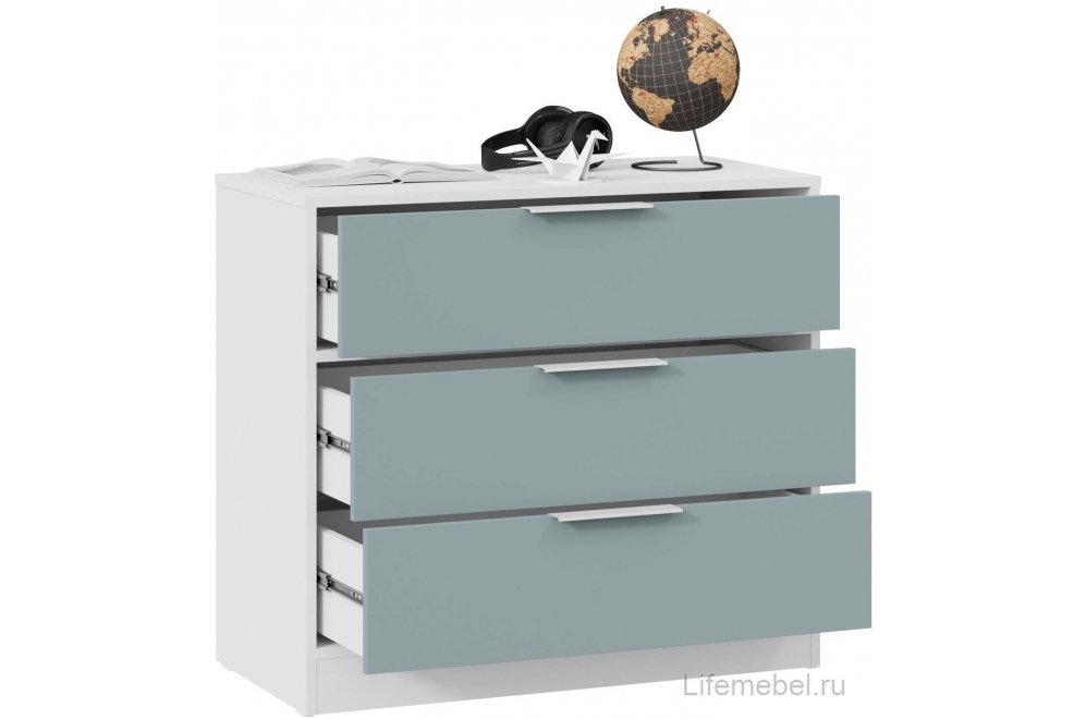 Комод Марли белый / серо-голубой