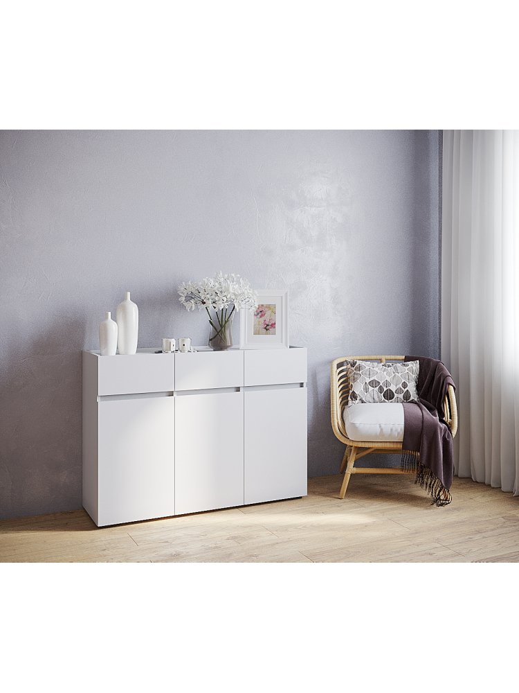 Комод Мика 1204 три ящика белый ЛДСП