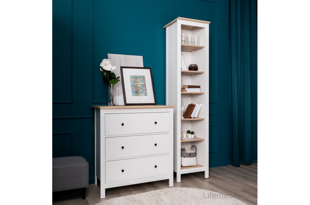 Комод Сага 3 ящика белый / ясень