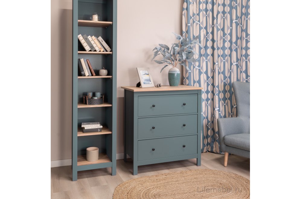 Комод Сага 3 ящика бирюзовый / ясень
