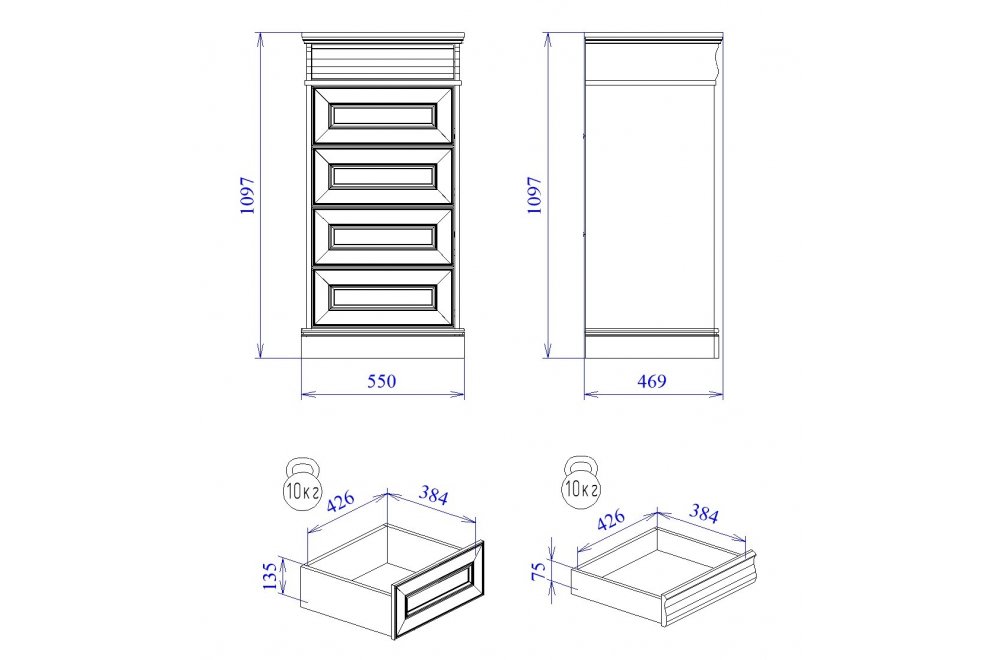 Комод Сиенна высокий береза бежевая