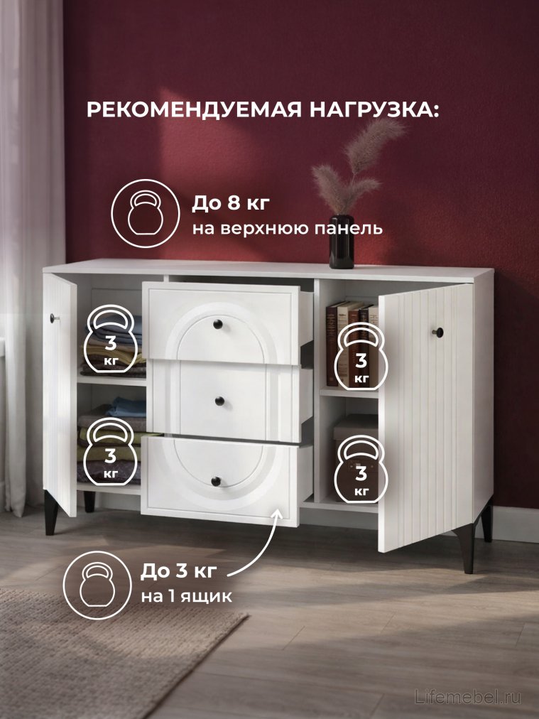 Комод Вестра 13.309 белый pe шагрень / белая шагрень
