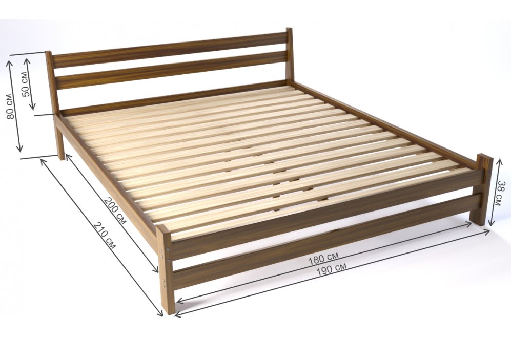 Двуспальная кровать Мишка 180 x 200 см усиленная с основанием темный дуб