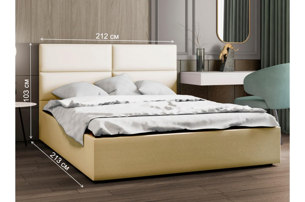 Двуспальная кровать Афродита-4 200х200 с ПМ экокожа marvel cream