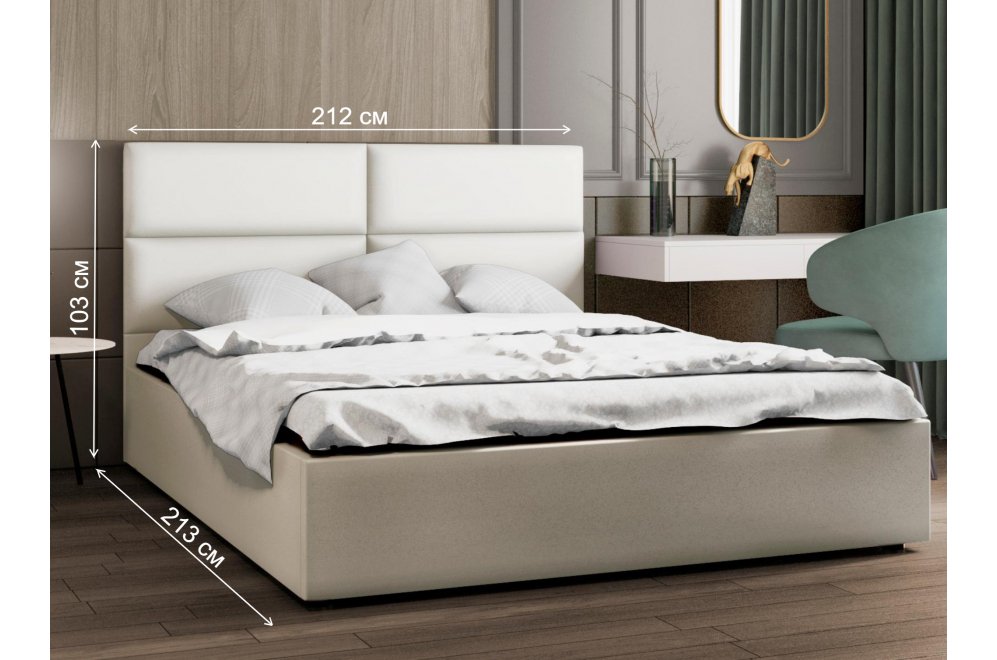 Двуспальная кровать Афродита-4 200х200 с ПМ экокожа marvel white