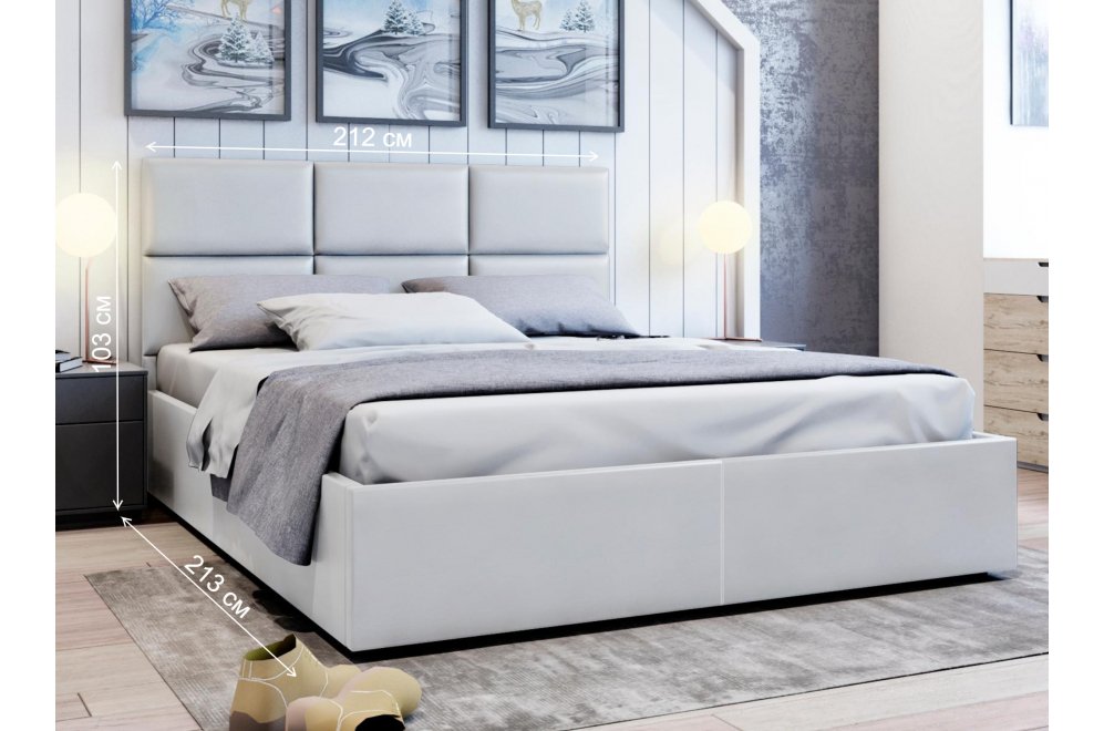 Двуспальная кровать Афродита-5 200х200 с ПМ экокожа marvel white