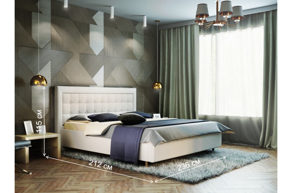 Двуспальная кровать Афродита-8-2 200х200 с ПМ экокожа marvel white