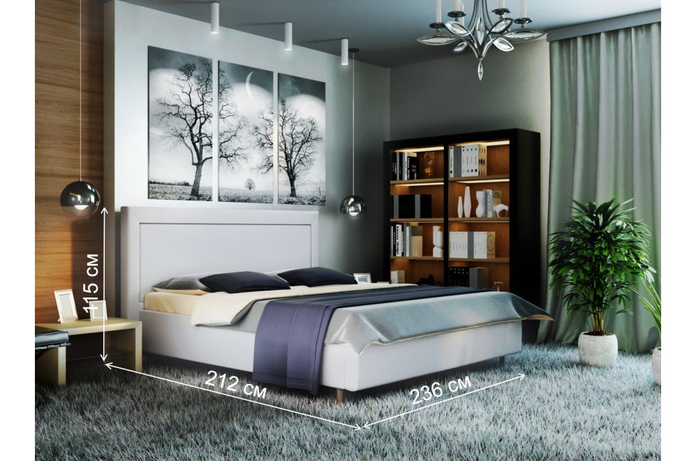 Двуспальная кровать Афродита-8-3 200х200 с ПМ экокожа marvel white