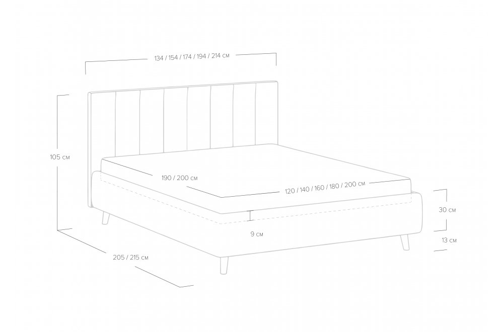 Двуспальная кровать Alma 160x200 с основанием Замша мятный