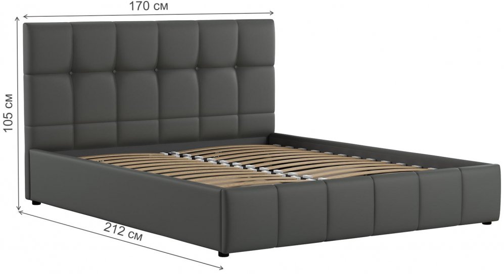 Двуспальная кровать Хлоя 160х200 с ПМ кожзаменитель Пегасо лайт грей